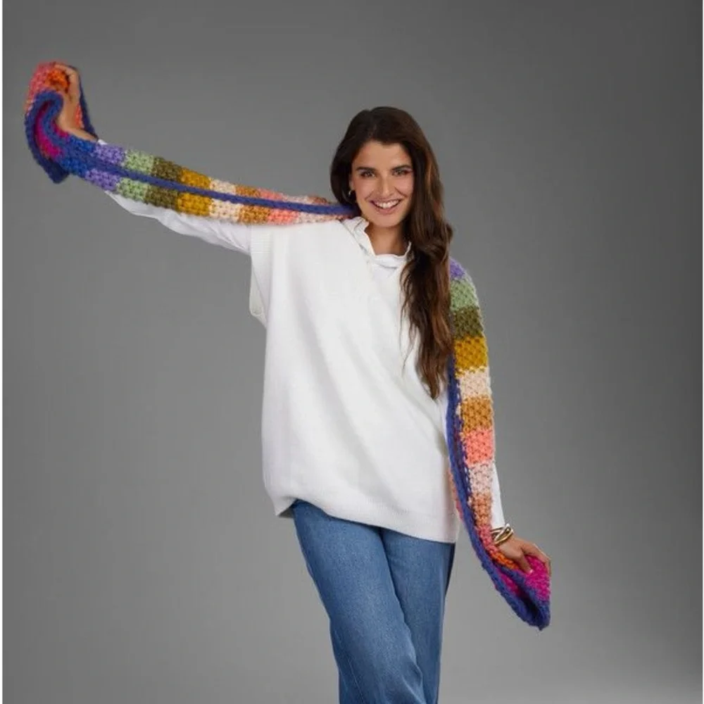 Anthropologie SAACHI Cozy Rainbow Stripe Knitted Chunky Scarf